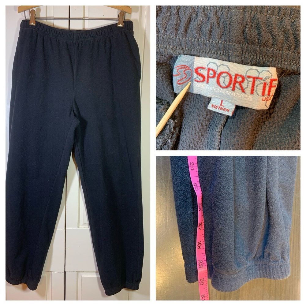 Sportif‎ Outdoor Fleece Pants Mens Large Gathered Leg Elastic Waist Black READ